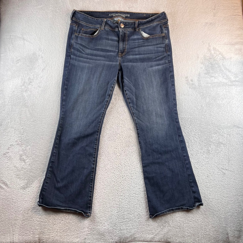 American Eagle Kick Boot Super Stretch Jeans Blue Dark Wash Womens 18 Short